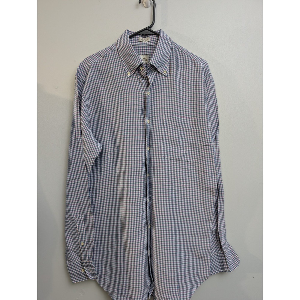 C9 Peter Millar Mens Sz  Med Blue Cotton Check Long Sleeve Button Down Shirt